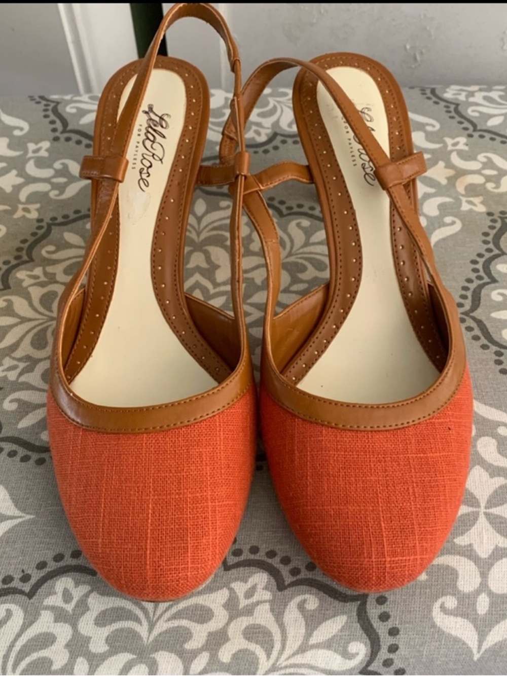 Lela Rose Orange and Tan Slingback Heels
